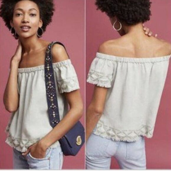 Cloth & Stone Off Shoulder Fringed Top Small - Picture 1 of 5